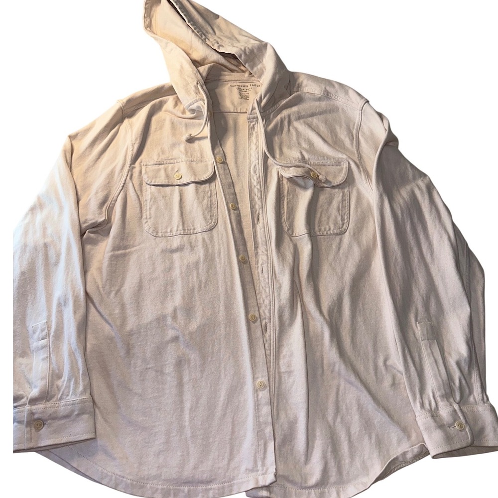 American Eagle Super Soft Hooded Shirt Mens XXL Cream Button Down Cotton